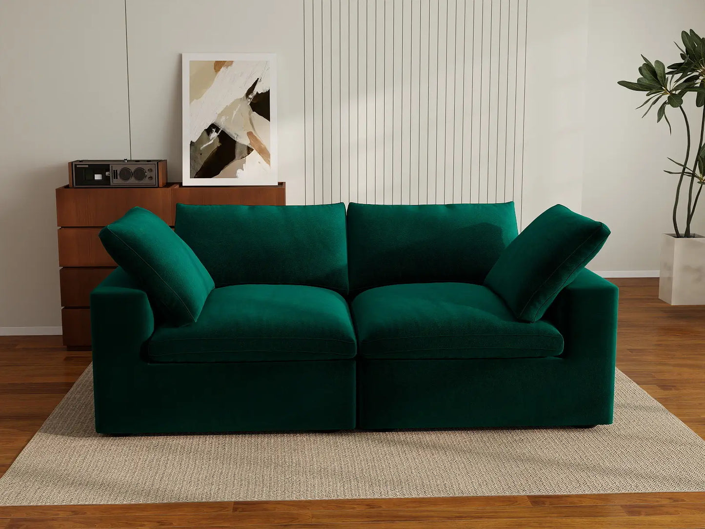 Deluxe Cloud 2-Seater Loveseat in Gem Green Velvet | 2-Piece, Small Space Seating, Easy To Clean, Stylish Design