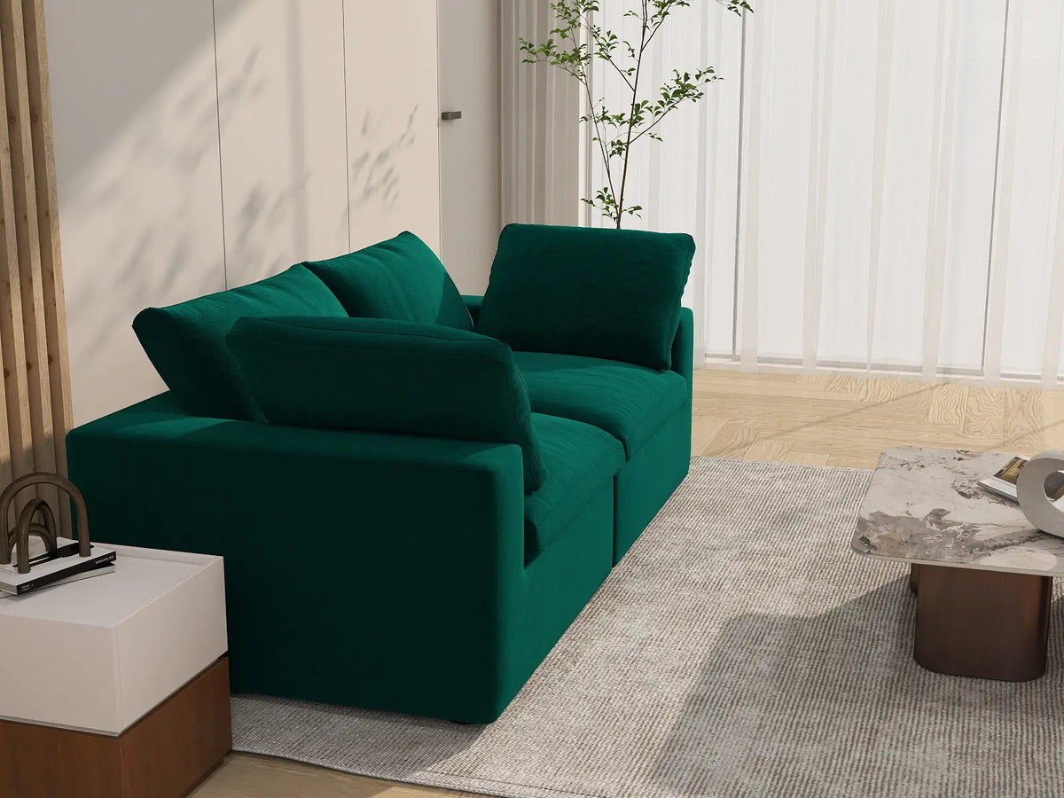 Deluxe Cloud 2-Seater Loveseat in Gem Green Velvet | 2-Piece, Small Space Seating, Easy To Clean, Stylish Design