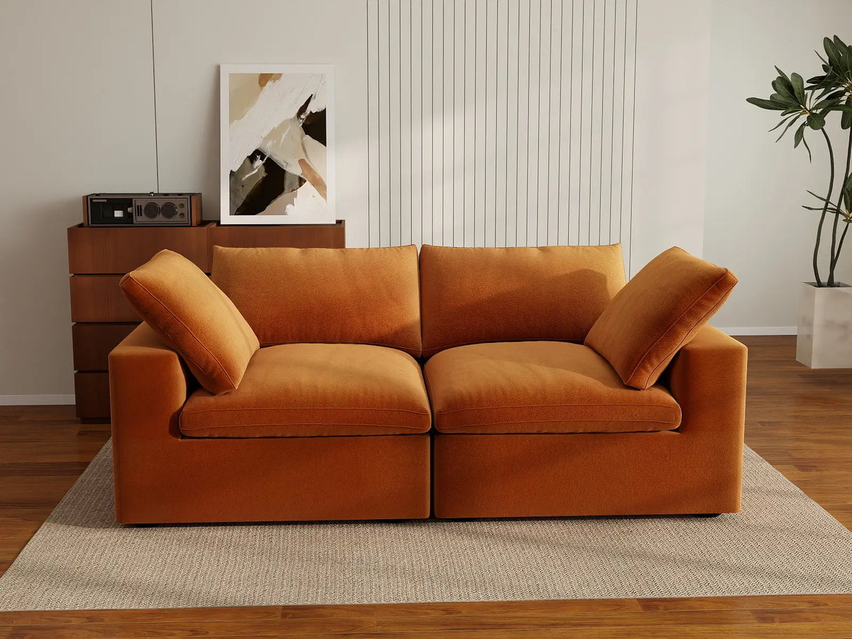 Deluxe Cloud 2-Seater Loveseat in Terracotta Velvet | 2-Piece, Small Space Seating, Easy To Clean, Small Space