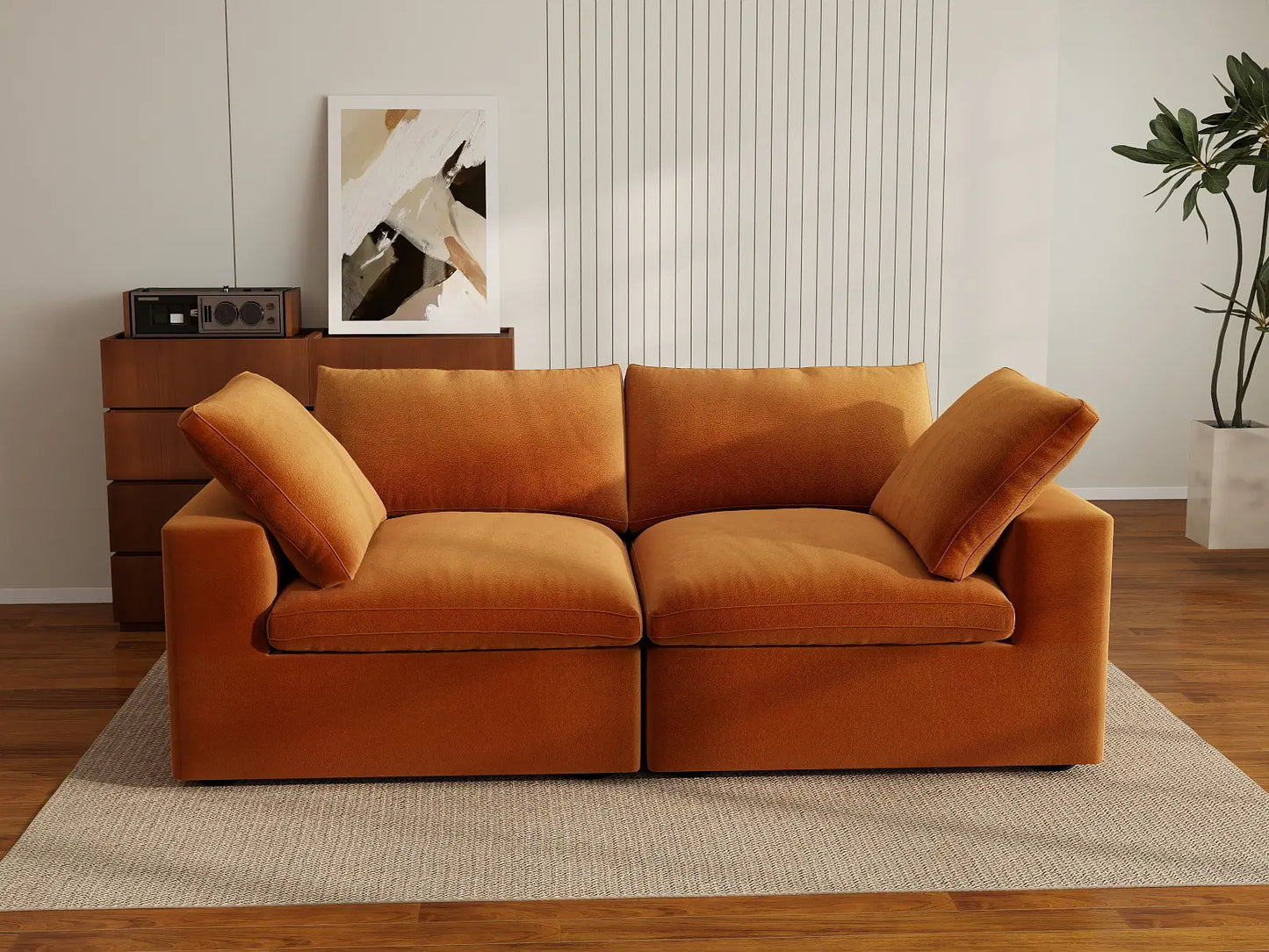 Deluxe Cloud 2-Seater Loveseat in Terracotta Velvet | 2-Piece, Small Space Seating, Easy To Clean, Small Space