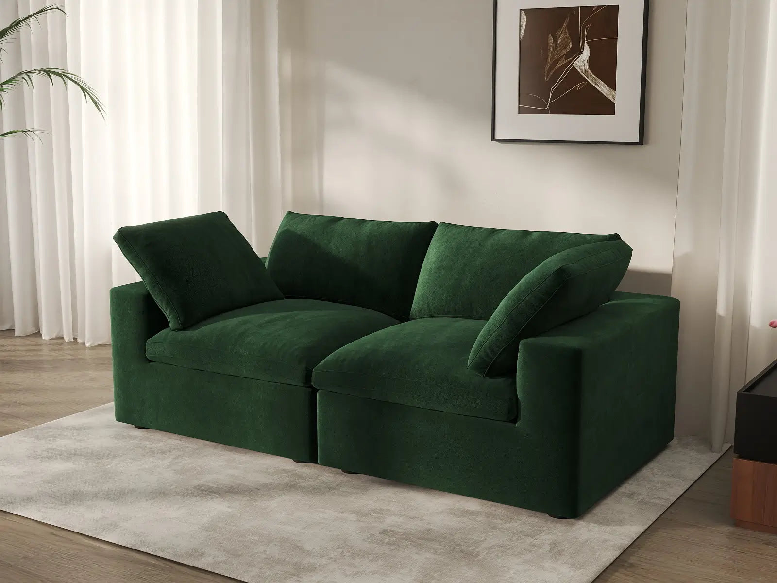 Deluxe Cloud 2-Seater Olive Green Loveseat | 2-Piece, Velvet Fabric, Small Space Seating, Washable Cushion Covers