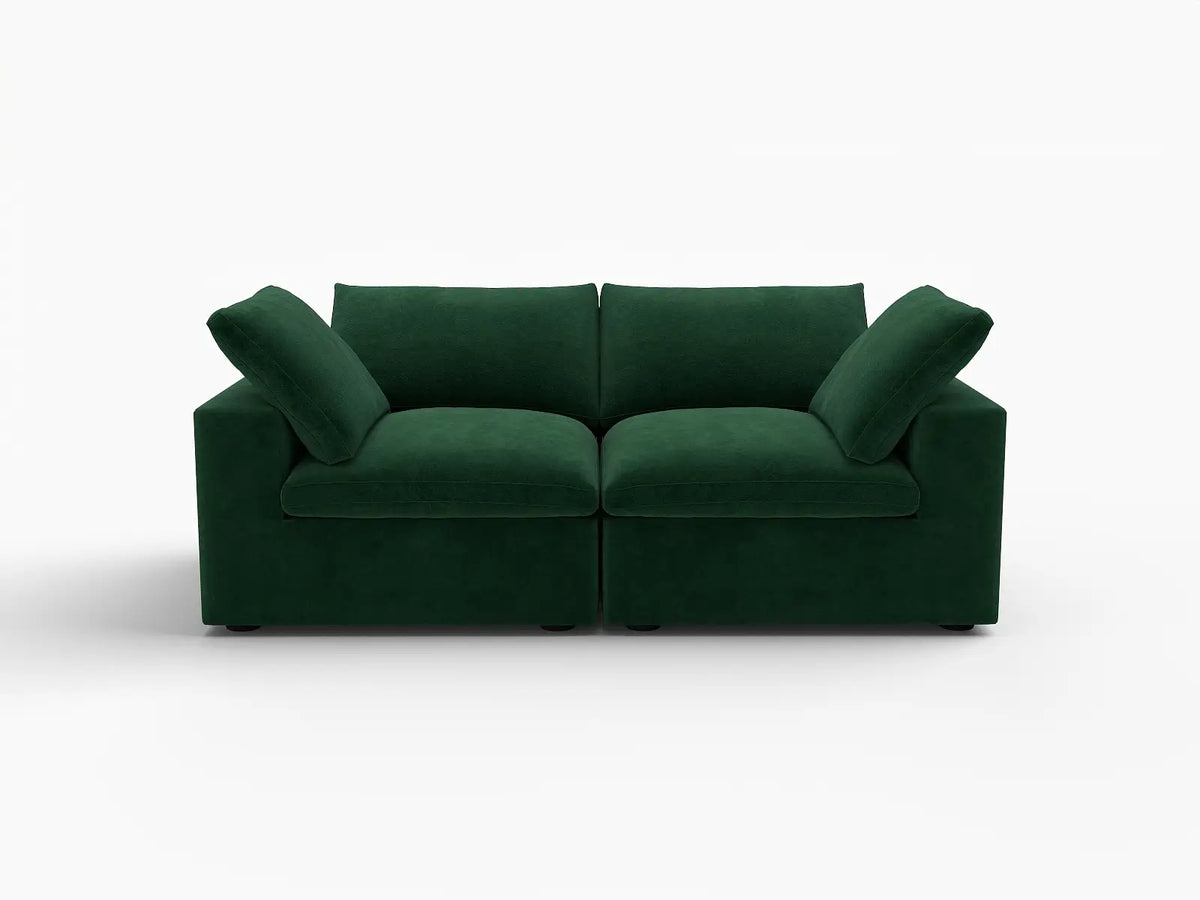Deluxe Cloud 2-Seater Olive Green Loveseat | 2-Piece, Velvet Fabric, Small Space Seating, Washable Cushion Covers