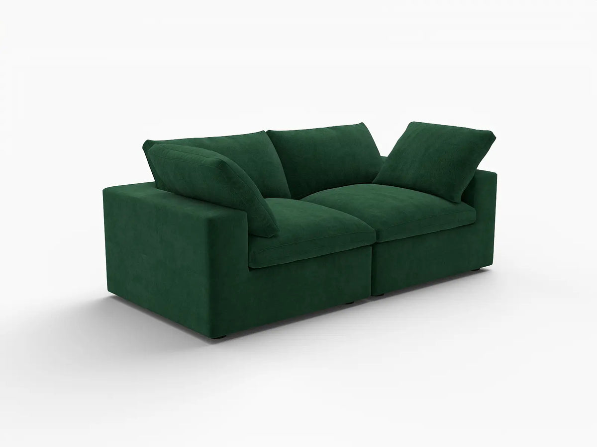 Deluxe Cloud 2-Seater Olive Green Loveseat | 2-Piece, Velvet Fabric, Small Space Seating, Washable Cushion Covers