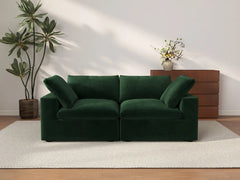 Deluxe Cloud 2-Seater Olive Green Loveseat | 2-Piece, Velvet Fabric, Small Space Seating, Washable Cushion Covers