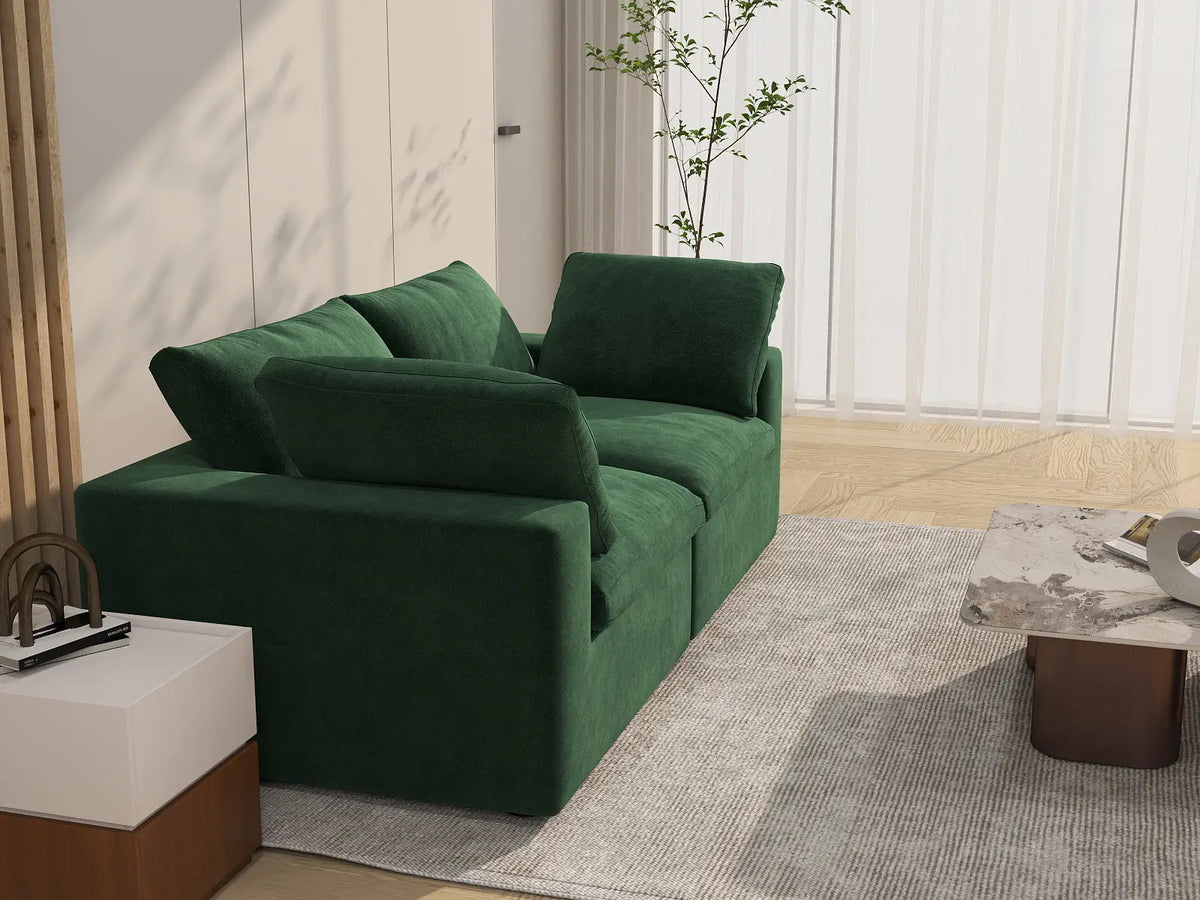 Deluxe Cloud 2-Seater Olive Green Loveseat | 2-Piece, Velvet Fabric, Small Space Seating, Washable Cushion Covers