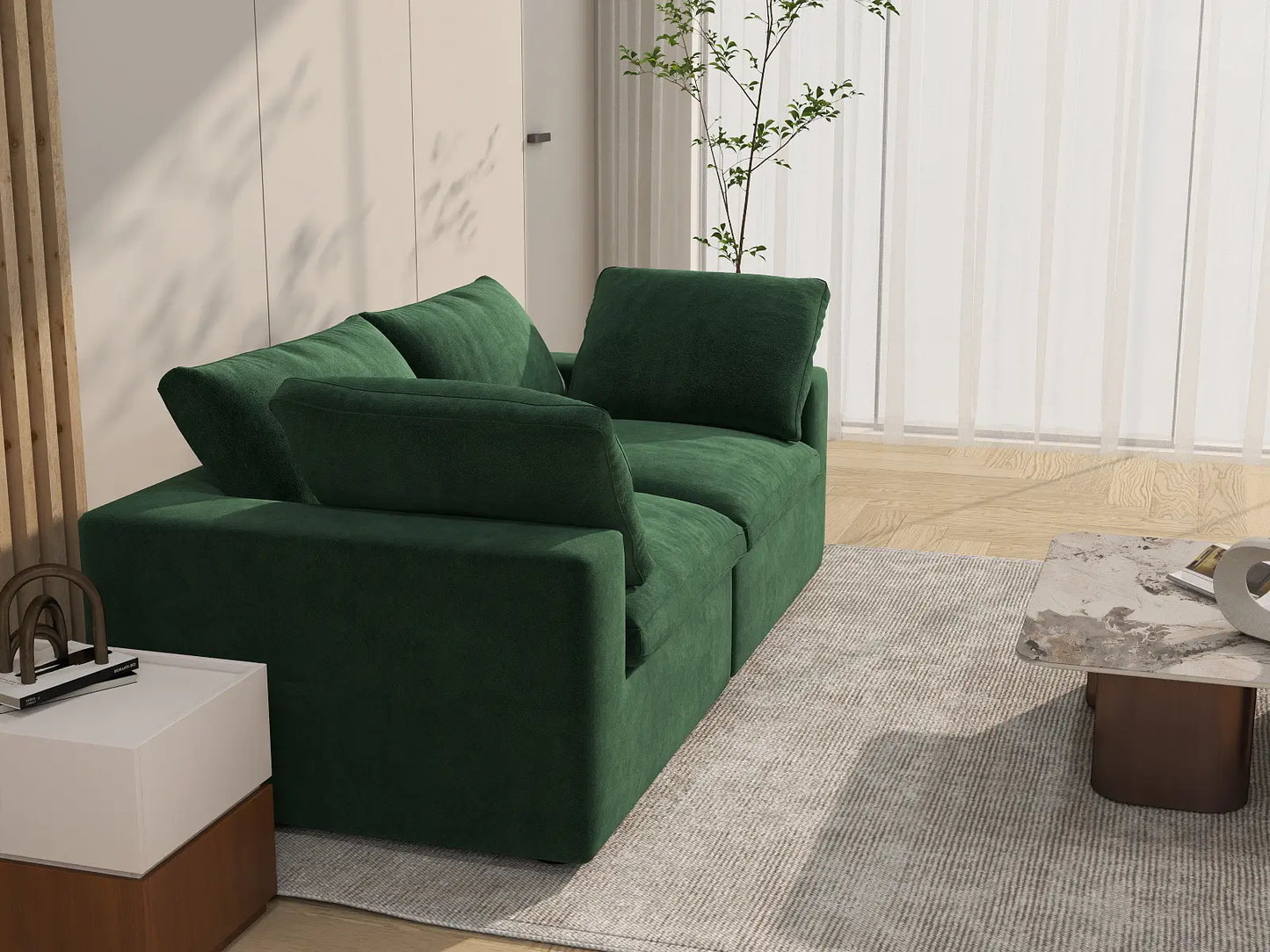 Deluxe Cloud 2-Seater Olive Green Loveseat | 2-Piece, Velvet Fabric, Small Space Seating, Washable Cushion Covers