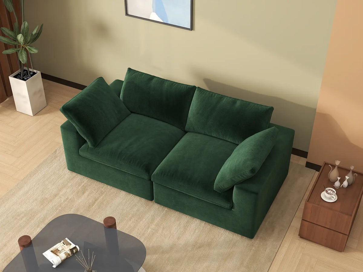 Deluxe Cloud 2-Seater Olive Green Loveseat | 2-Piece, Velvet Fabric, Small Space Seating, Washable Cushion Covers