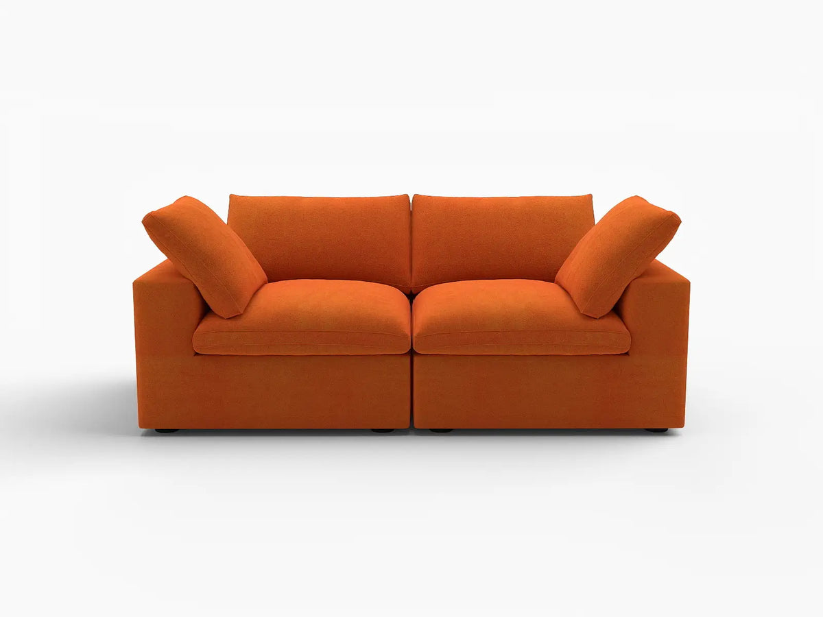 Deluxe Cloud 2-Seater Orange Loveseat | 2-Piece, Velvet Fabric, Small Space Seating, Washable Cushion Covers