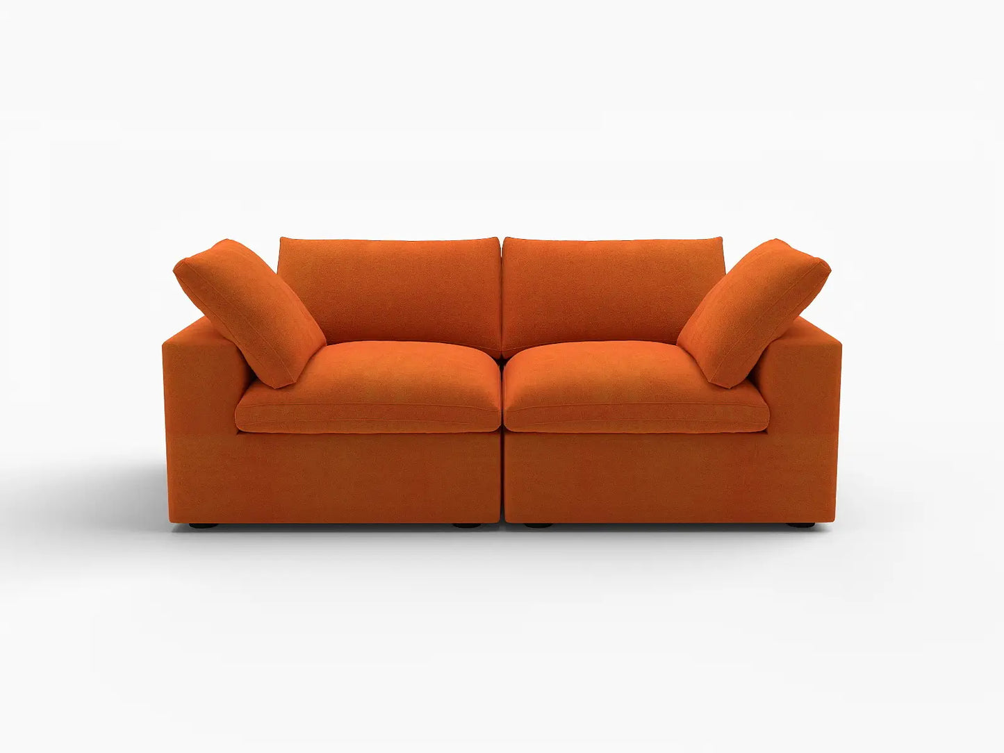 Deluxe Cloud 2-Seater Orange Loveseat | 2-Piece, Velvet Fabric, Small Space Seating, Washable Cushion Covers