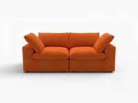 Deluxe Cloud 2-Seater Orange Loveseat | 2-Piece, Velvet Fabric, Small Space Seating, Washable Cushion Covers