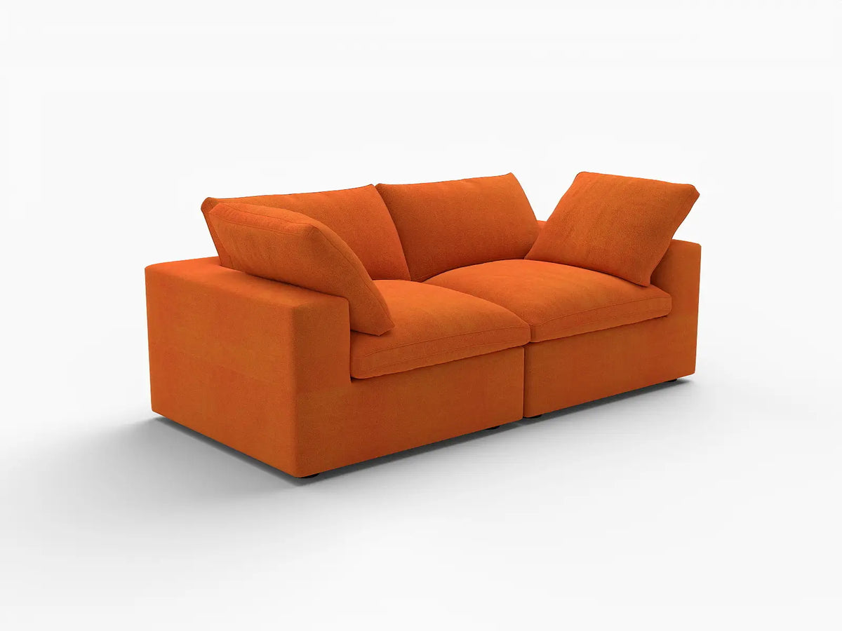Deluxe Cloud 2-Seater Orange Loveseat | 2-Piece, Velvet Fabric, Small Space Seating, Washable Cushion Covers
