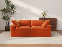 Deluxe Cloud 2-Seater Orange Loveseat | 2-Piece, Velvet Fabric, Small Space Seating, Washable Cushion Covers