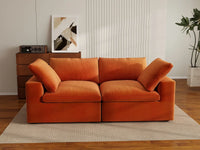 Deluxe Cloud 2-Seater Orange Loveseat | 2-Piece, Velvet Fabric, Small Space Seating, Washable Cushion Covers