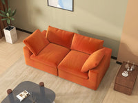 Deluxe Cloud 2-Seater Orange Loveseat | 2-Piece, Velvet Fabric, Small Space Seating, Washable Cushion Covers