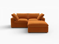 Deluxe Cloud 2-Seater Terracotta Chaise Sectional | 3-Piece (Includes 1 Ottoman), Velvet Fabric, Lounge Room Seating, Washable Cushion Covers