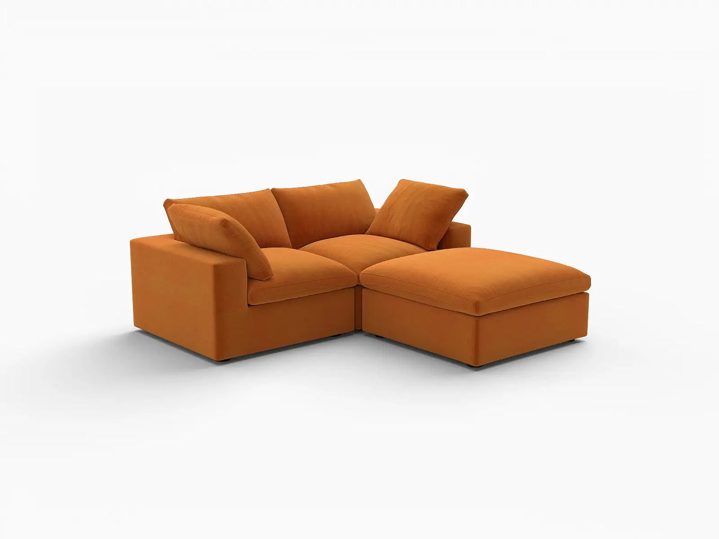 Deluxe Cloud 2-Seater Terracotta Chaise Sectional | 3-Piece (Includes 1 Ottoman), Velvet Fabric, Lounge Room Seating, Washable Cushion Covers