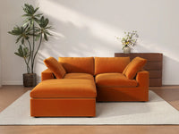 Deluxe Cloud 2-Seater Terracotta Chaise Sectional | 3-Piece (Includes 1 Ottoman), Velvet Fabric, Lounge Room Seating, Washable Cushion Covers