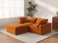 Deluxe Cloud 2-Seater Terracotta Chaise Sectional | 3-Piece (Includes 1 Ottoman), Velvet Fabric, Lounge Room Seating, Washable Cushion Covers