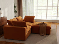 Deluxe Cloud 2-Seater Terracotta Chaise Sectional | 3-Piece (Includes 1 Ottoman), Velvet Fabric, Lounge Room Seating, Washable Cushion Covers