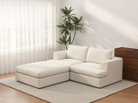 Deluxe Cloud 2-Seater White Small Space Chaise Sectional | 3-Piece (Includes 1 Ottoman), Bouclé Sherpa-Like Fabric, Easy To Clean