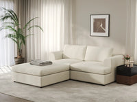 Deluxe Cloud 2-Seater White Small Space Chaise Sectional | 3-Piece (Includes 1 Ottoman), Bouclé Sherpa-Like Fabric, Easy To Clean