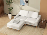 Deluxe Cloud 2-Seater White Small Space Chaise Sectional | 3-Piece (Includes 1 Ottoman), Linen Look Poly Fabric, Easy To Clean