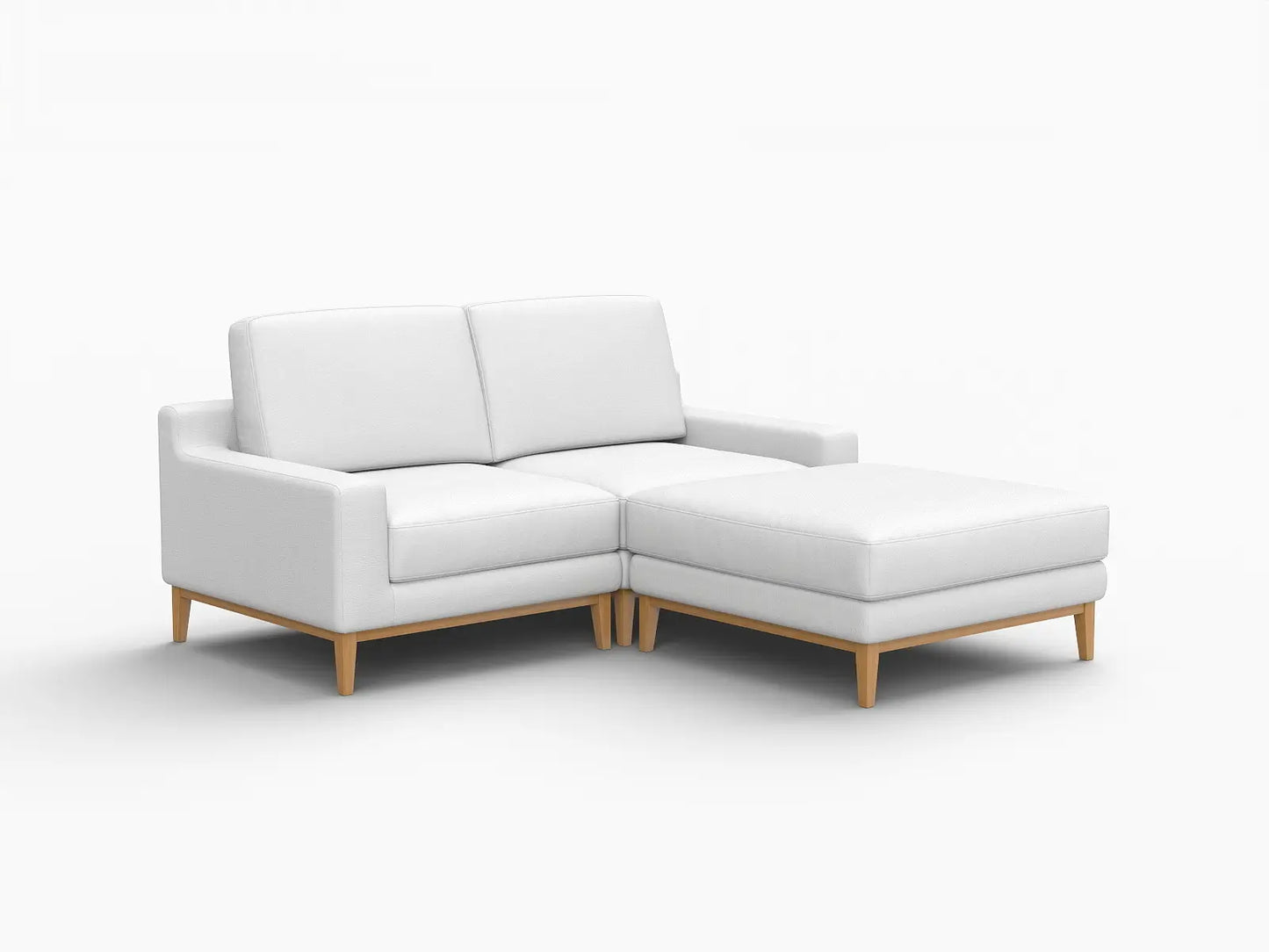 Deluxe Cloud 2-Seater White Small Space Chaise Sectional | 3-Piece (Includes 1 Ottoman), Linen Look Poly Fabric, Easy To Clean