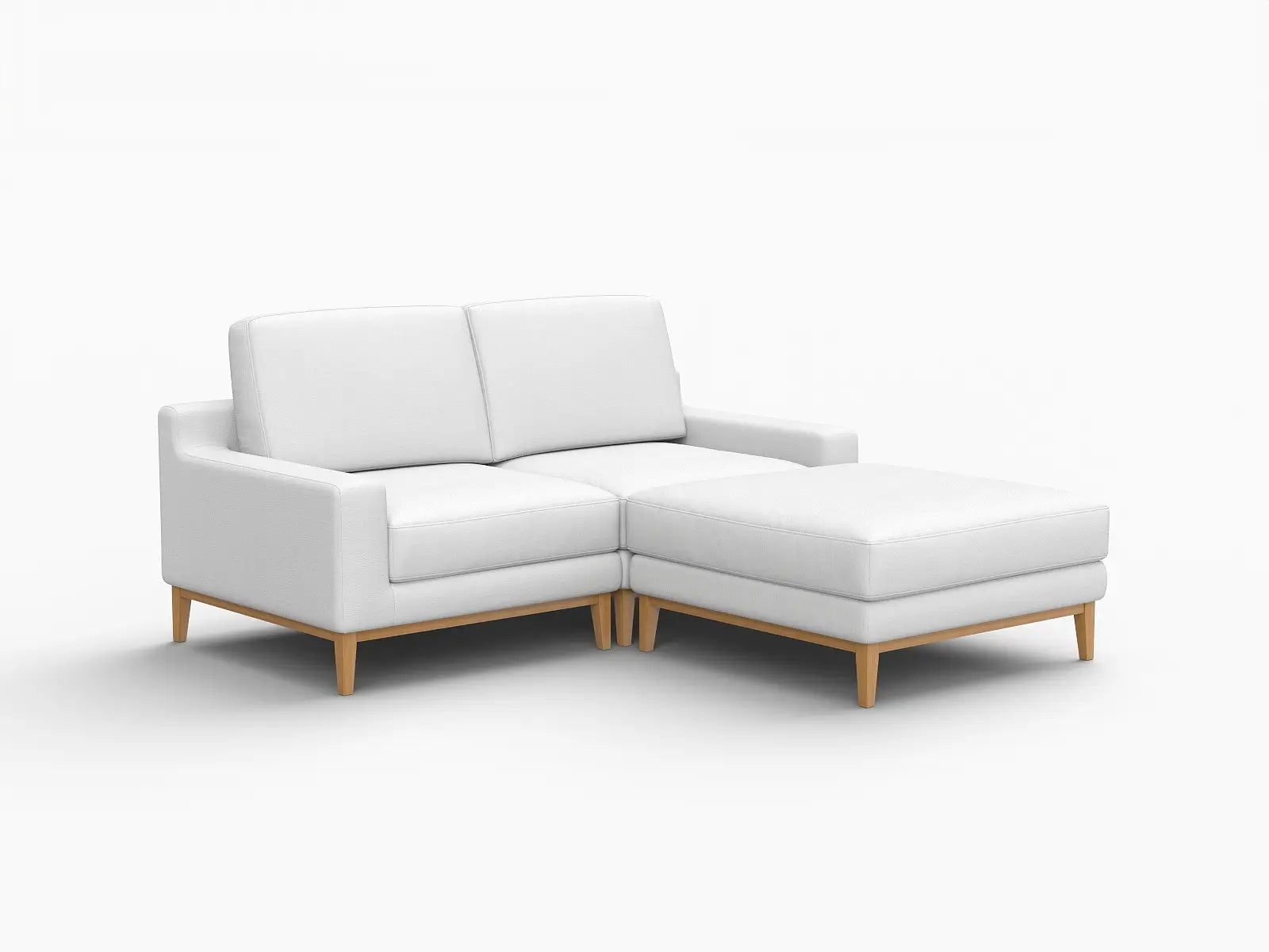 Deluxe Cloud 2-Seater White Small Space Chaise Sectional | 3-Piece (Includes 1 Ottoman), Linen Look Poly Fabric, Easy To Clean
