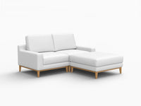 Deluxe Cloud 2-Seater White Small Space Chaise Sectional | 3-Piece (Includes 1 Ottoman), Linen Look Poly Fabric, Easy To Clean