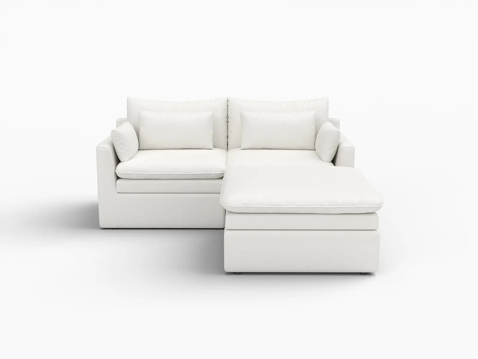 Seccional chaise de lujo en la nube de 2 plazas, blanco, para espacios pequeños | 3 piezas (incluye 1 otomana), tela de poliéster con apariencia de lino, fácil de limpiar