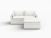 Seccional chaise de lujo en la nube de 2 plazas, blanco, para espacios pequeños | 3 piezas (incluye 1 otomana), tela de poliéster con apariencia de lino, fácil de limpiar