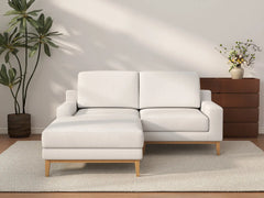 Deluxe Cloud 2-Seater White Small Space Chaise Sectional | 3-Piece (Includes 1 Ottoman), Linen Look Poly Fabric, Easy To Clean