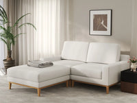 Deluxe Cloud 2-Seater White Small Space Chaise Sectional | 3-Piece (Includes 1 Ottoman), Linen Look Poly Fabric, Easy To Clean