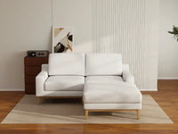 Deluxe Cloud 2-Seater White Small Space Chaise Sectional | 3-Piece (Includes 1 Ottoman), Linen Look Poly Fabric, Easy To Clean