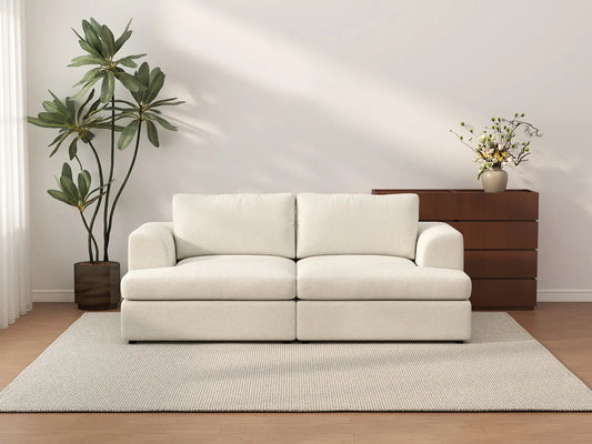Sofá Biplaza Deluxe Cloud Blanco para Espacios Pequeños | 2 piezas, tela bouclé tipo sherpa, fácil de limpiar