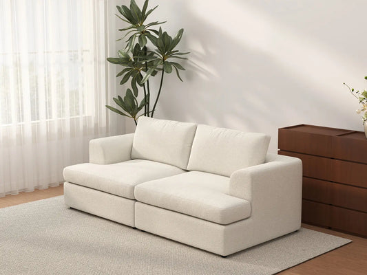 Sofá Biplaza Deluxe Cloud Blanco para Espacios Pequeños | 2 piezas, tela bouclé tipo sherpa, fácil de limpiar