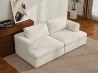 Deluxe Cloud 2-Seater White Small Space Loveseat | 2-Piece, Bouclé Sherpa-Like Fabric, Easy To Clean