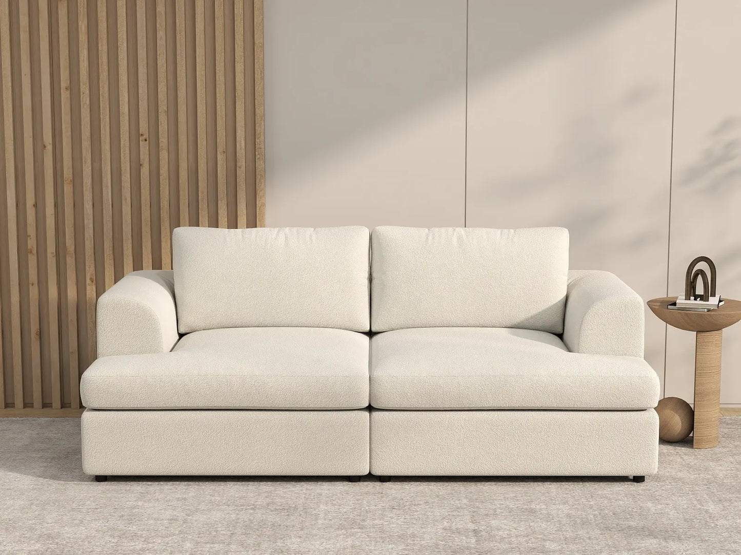Deluxe Cloud 2-Seater White Small Space Loveseat | 2-Piece, Bouclé Sherpa-Like Fabric, Easy To Clean
