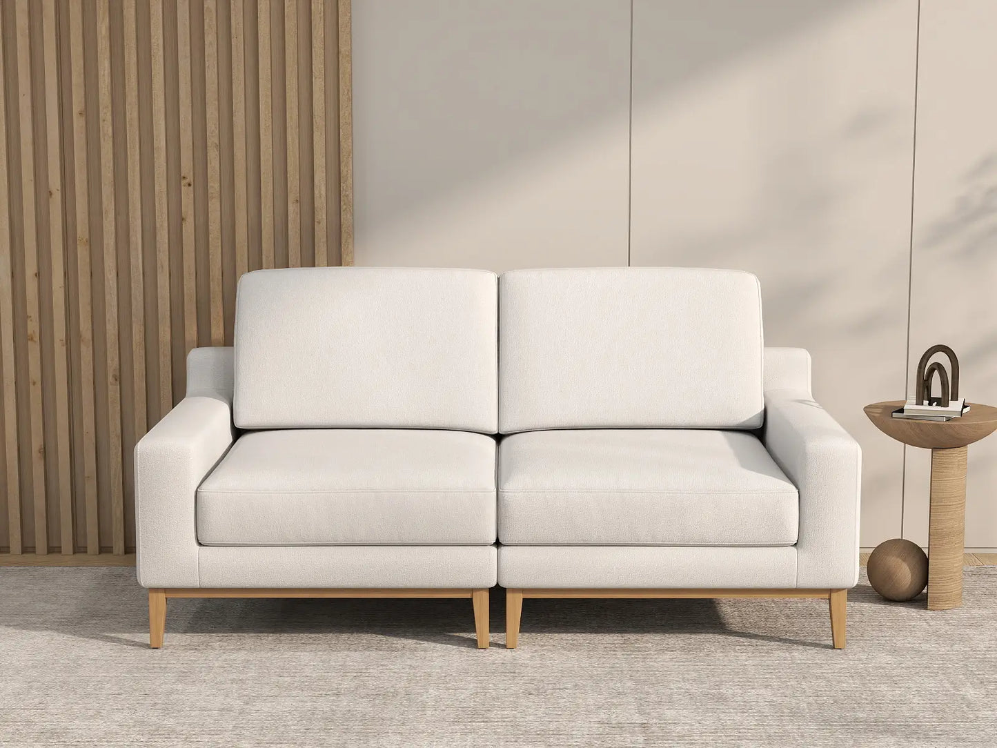 Deluxe Cloud 2-Seater White Small Space Loveseat | 2-Piece, Linen Look Poly Fabric, Easy To Clean