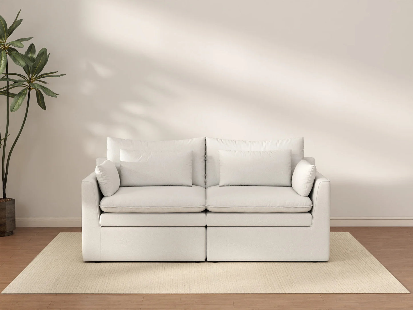 Deluxe Cloud 2-Seater White Small Space Loveseat | 2-Piece, Linen Look Poly Fabric, Easy To Clean