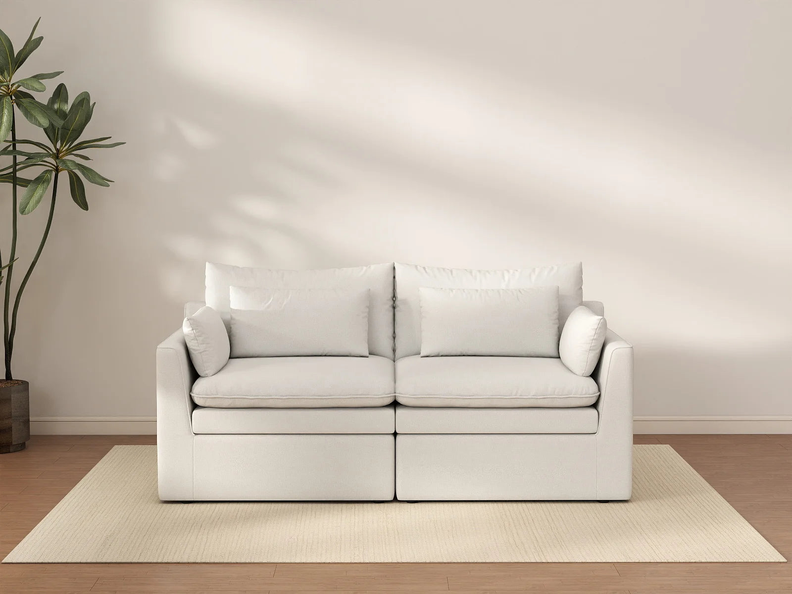 Deluxe Cloud 2-Seater White Small Space Loveseat | 2-Piece, Linen Look Poly Fabric, Easy To Clean