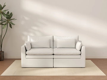 Deluxe Cloud 2-Seater White Small Space Loveseat | 2-Piece, Linen Look Poly Fabric, Easy To Clean