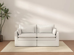 Deluxe Cloud 2-Seater White Small Space Loveseat | 2-Piece, Linen Look Poly Fabric, Easy To Clean