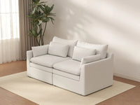 Deluxe Cloud 2-Seater White Small Space Loveseat | 2-Piece, Linen Look Poly Fabric, Easy To Clean