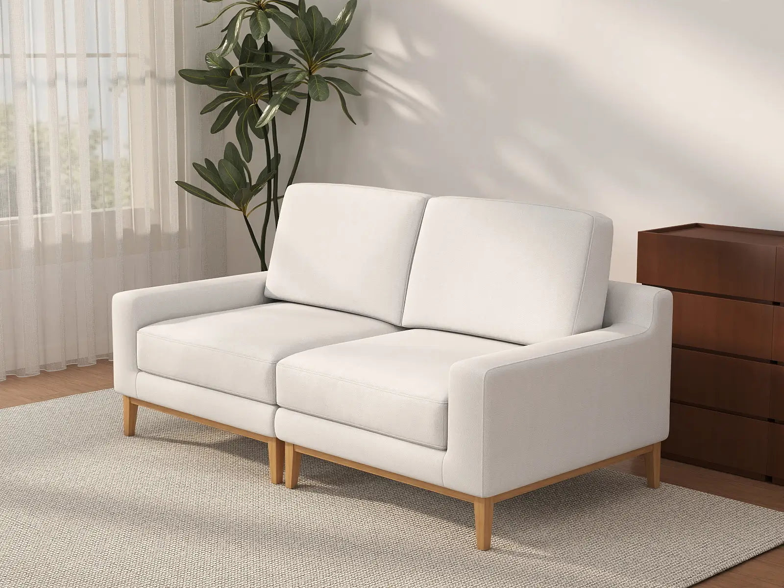Deluxe Cloud 2-Seater White Small Space Loveseat | 2-Piece, Linen Look Poly Fabric, Easy To Clean