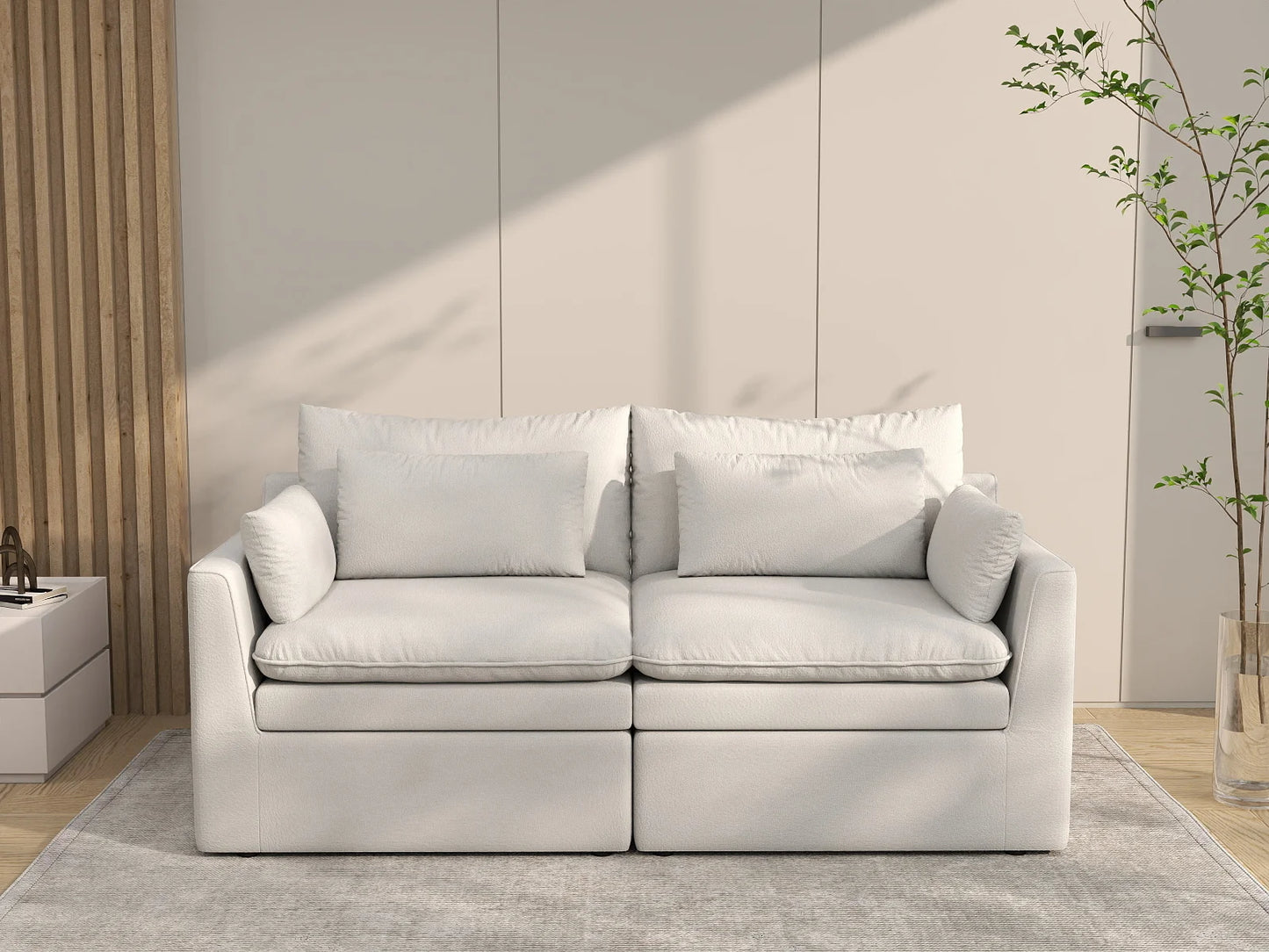 Deluxe Cloud 2-Seater White Small Space Loveseat | 2-Piece, Linen Look Poly Fabric, Easy To Clean