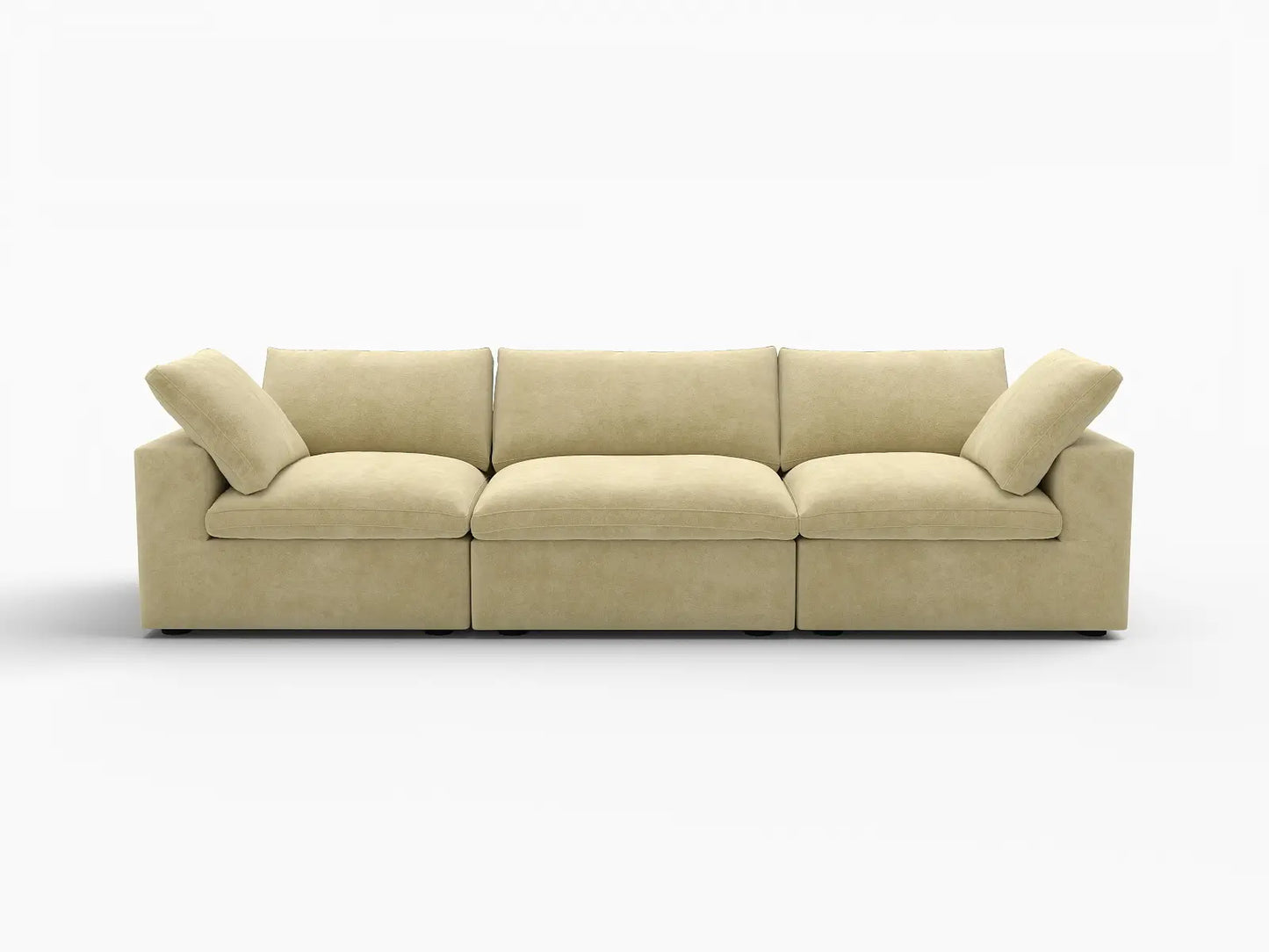 Deluxe Cloud 3-Seater Beige Couch Sectional | 3-Piece, Velvet Fabric, Living Room Seating, Washable Cushion Covers