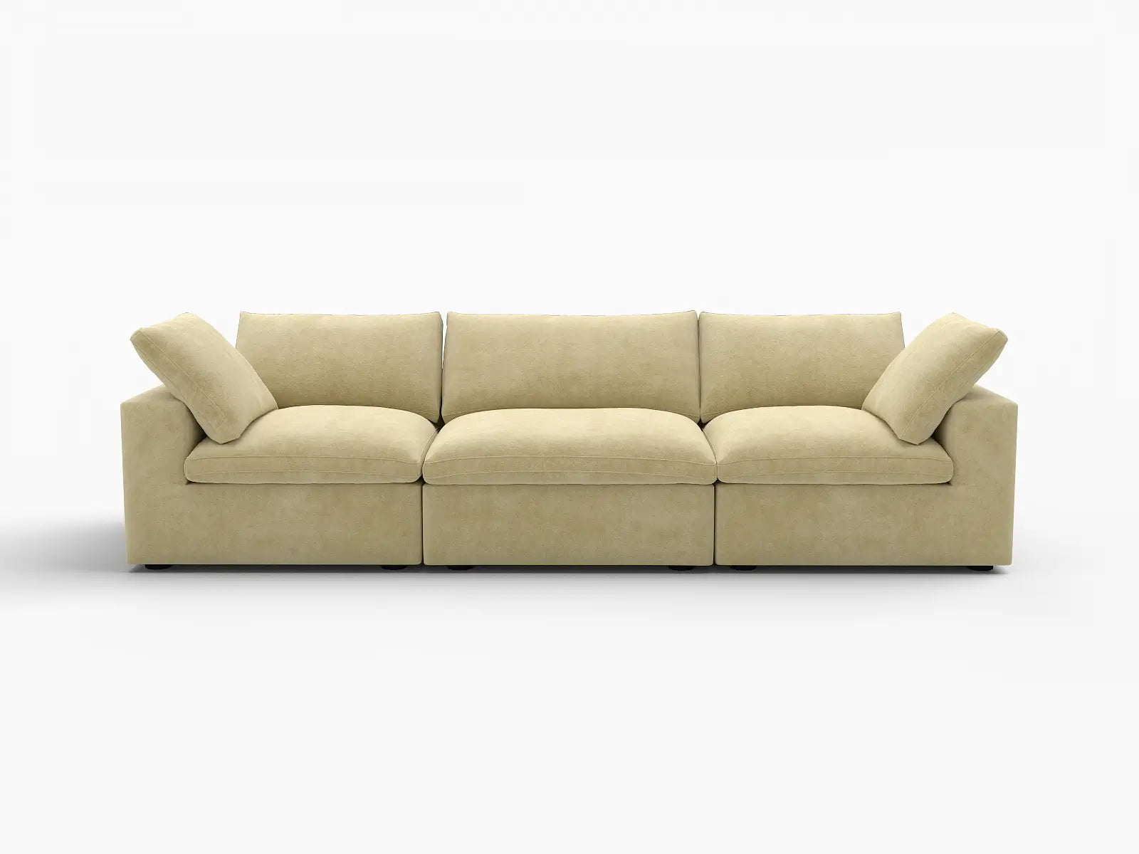 Deluxe Cloud 3-Seater Beige Couch Sectional | 3-Piece, Velvet Fabric, Living Room Seating, Washable Cushion Covers