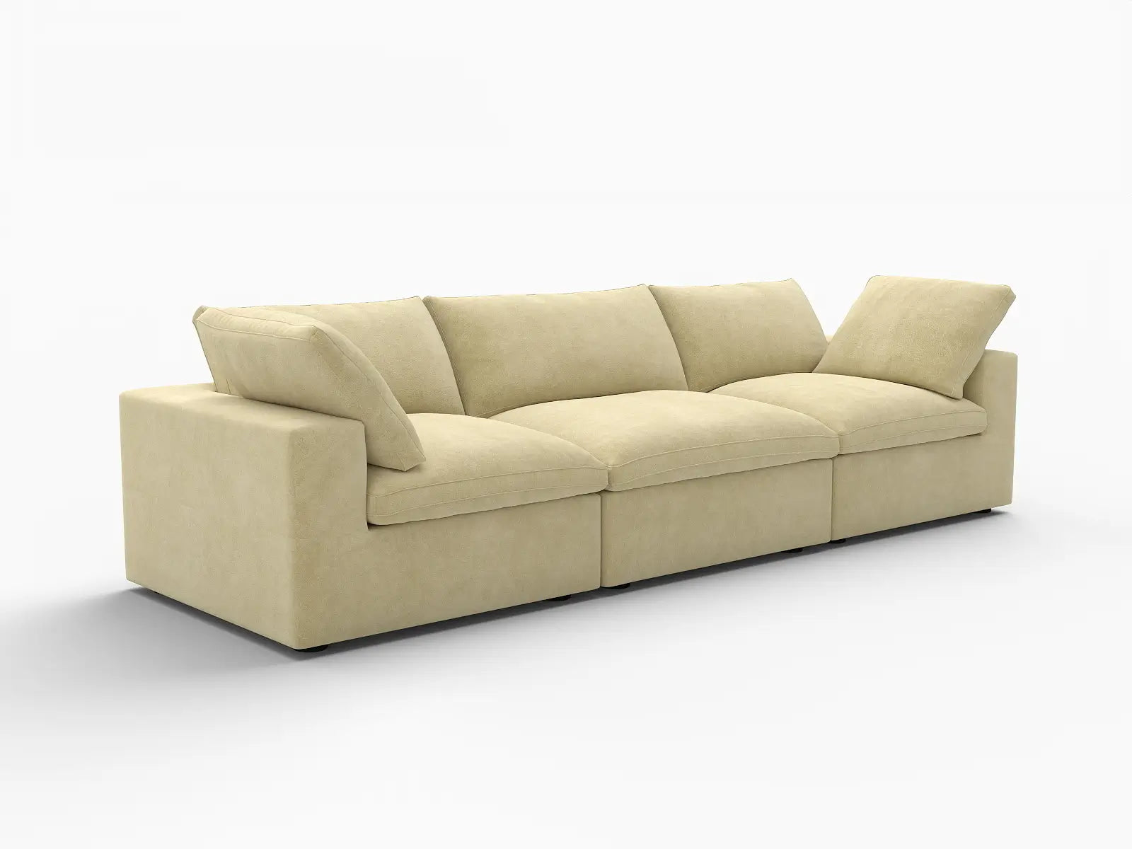 Deluxe Cloud 3-Seater Beige Couch Sectional | 3-Piece, Velvet Fabric, Living Room Seating, Washable Cushion Covers