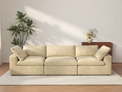 Deluxe Cloud 3-Seater Beige Couch Sectional | 3-Piece, Velvet Fabric, Living Room Seating, Washable Cushion Covers